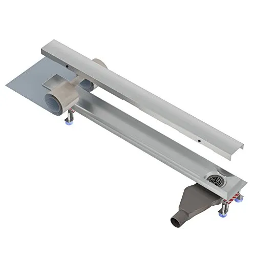 Nordona extraflache Edelstahl Duschrinne Complete Basic Abgang seitlich Länge: 120 cm Inkl. Blende Klassisch, Niederprofilsiphon Einbautiefe nur 6 cm