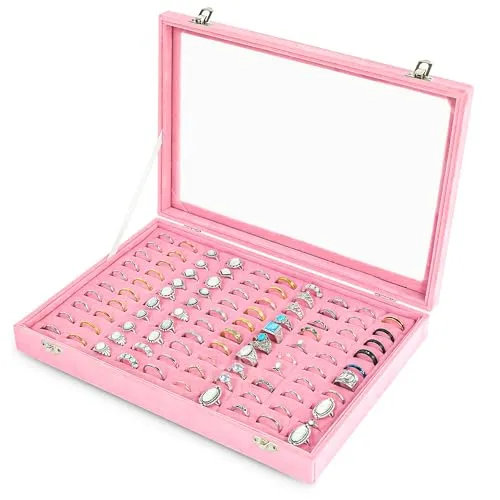 Frebeauty Große Schmuckschatulle, 6-stöckig, PU-Leder, Schmuck-Organizer, multifunktionale Aufbewahrungsbox mit Spiegel, Zubehörhalter mit 5 Schubladen für Halsketten, Armbänder, Uhren (Rosa)