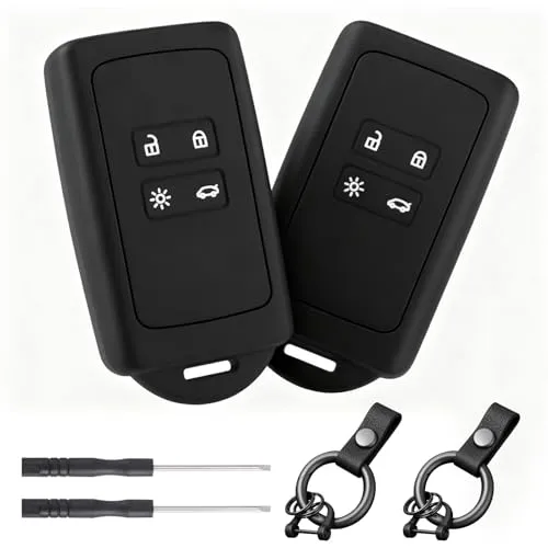 Lahnaokfis 2 Stück Autoschlüssel Hülle, 4 Tasten Silikon Schlüsselhülle, Auto Schlüssel Etui Schutzhülle mit 2 Schlüsselanhänger Kompatibel mit Renault Clio/Espace 5/Master Bus/Talisman