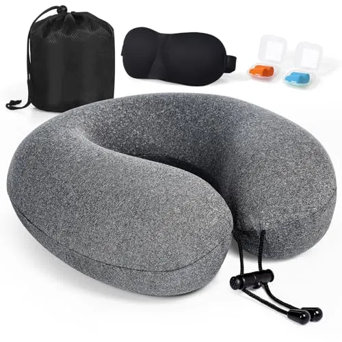 Kulamo Nackenkissen Flugzeug, Reisekissen 100% Memory Foam, Nackenhörnchen Erwachsene, Nackenkissen Reise mit 3D-Schlafmaske, Ohrstöpsel, Tasche Ideal Für Reisen Mit Flugzeug, Auto, Zug