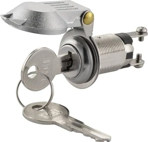 TRU Components 1587792 TC-K3-16A2-06 Schlüsselschalter - Schlüsselschalter 1-polig mit Metall-Schutzabdeckung, ideal für Sicherheitsanwendungen. Schraubanschlüsse und abgeflachte Seiten zur Frontplattenarretierung.