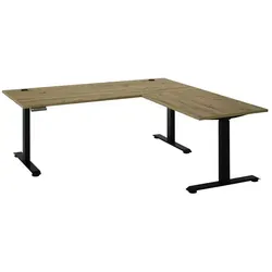 Eckschreibtisch Ben höhenverstellbar, Eiche Nachbildung / schwarz - 180x74/117x177cm (BxHxT) - Der höhenverstellbare Eckschreibtisch „Ben“ vereint modernes Design mit praktischer Funktionalität. Ideal für ergonomisches Arbeiten, bietet er ausreichend Platz und eine pflegeleichte Oberfläche.