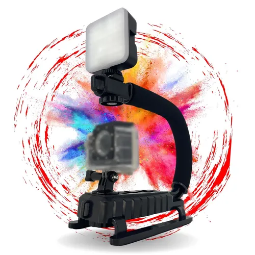 Actioncam Stabilisator Griff mit LED Lampe für DJI Osmo & GoPro Hero - Stabiler Schwenkgriff für Actioncams, mit heller LED Lampe. Ideal für kreative Aufnahmen und vielseitig einsetzbar. Kompatibel mit gängigen Kameras und belastbar bis 9,5 kg.