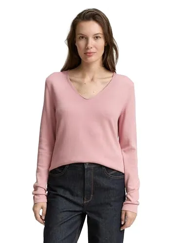 V-Ausschnitt-Pullover TOM TAILOR für Damen in Pink - Modischer Pullover in morning pink von TOM TAILOR, aus elastischem Strick für hohen Tragekomfort. Ideal für einen lässigen Look und vielseitig kombinierbar.