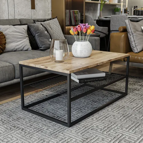 Skye Decor Asude WTN Couchtisch - Stylischer Couchtisch aus 100% melaminbeschichteter Partikelplatte mit pulverbeschichteten Metallbeinen, ideal für elegantes Wohnen und zusätzlichen Stauraum.