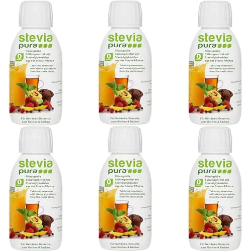 Produktbild steviapura Stevia Flüssigsüße | 6 x 150ml Flasche | OHNE FRUCTOSE | Stevia | Süßstoff | Zuckerersatz | Laktosefrei | Vegan | Ideal für Desserts, Getränke, Salaten und Smoothies