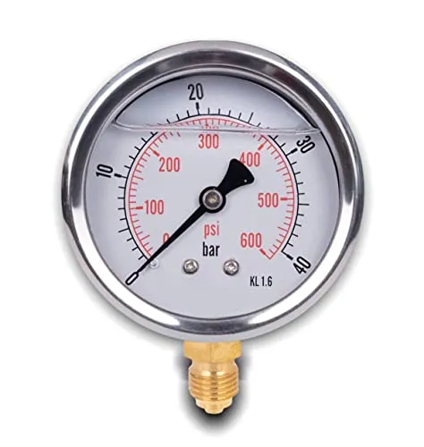 Glyzerin Manometer mit radialem Anschluss, IP65 Edelstahl 63 mm mit unterem Anschluss, 1/4 Glyzerin (0-40 bar)