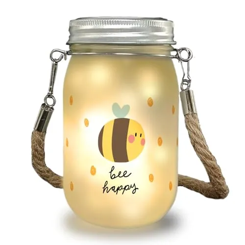 speecheese Bee happy Solarlicht mit dicker Biene ein dekoratives Licht für die Terrasse Biene Frauen Geburtstag Dekolampe Einmachglas Glück Dekolicht Solar Botschaft fröhlich