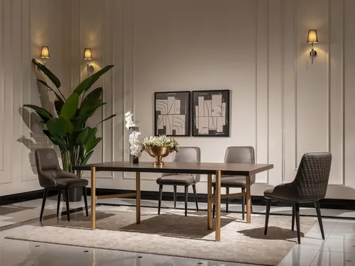 Moderner Esstisch aus Holz in Braun mit goldenen Akzenten - Eleganter Esszimmertisch für bis zu 6 Personen, ideal für gesellige Abende. Mit einer stabilen MDF-Tischplatte und stylischem Design. Maße: 220 x 103 x 76 cm, einfache Montage.