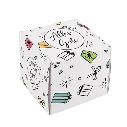 Herz & Heim® Geschenkbox aus stabilem Karton – verschiedene Größen & Motive – Geschenkverpackung für Geburtstag, Muttertag, Vatertag & Dankeschön (Alles Gute, H (11,5 × 10,5 × 10,5 cm))