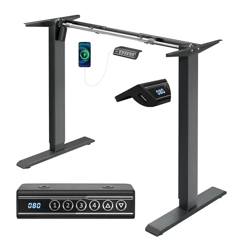 Woltu Elektrisches Tischgestell mit 4 Memory-Steuerung und USB-Anschluss in Grau