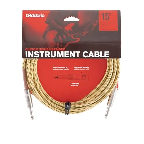 Planet Waves D'Addario Custom Series Instrumentenkabel, 4,5 m - HiFi-Kabel mit vernickelten Steckern für optimale Signalübertragung und lebenslanger Garantie, erhältlich in stilvollem Tweed.