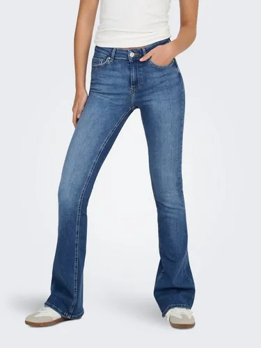 ONLY Damen Onlblush Life Mid Flared Bb Rea1319 Noos Jeans - Nachhaltige Baumwolljeans im 5-Pocket-Style mit Reißverschluss, Midwaist und ausgestellten Beinen für einen trendigen Look.