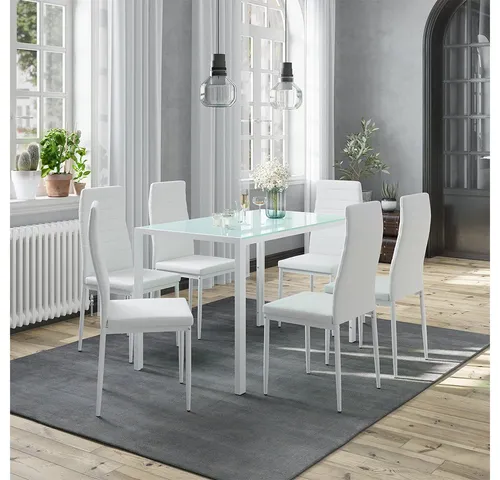 Vicco Esszimmerstuhl Grand, Weiß, 6er Set - Stilvolles 6er Set Esszimmerstühle mit hoher Rückenlehne und bequemer Polsterung für maximalen Sitzkomfort. Ideal für ein modernes Ambiente in Ihrem Essbereich.