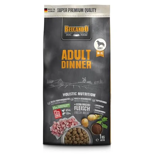Belcando Adult Dinner Hundetrockenfutter 1 kg - Hundefutter mit ausgewogener Rezeptur, reich an hochwertigen Zutaten für aktive Hunde, unterstützt die Gesundheit und Vitalität.