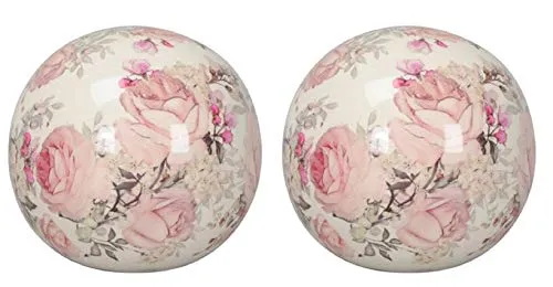 Dio dekorative Deko-Kugel Keramik-Kugel Motiv Rose in Creme-rosa Preis für 2 Stück