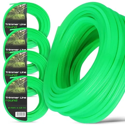 4x Mähfaden 2 mm 15 m Nylon Trimmfaden Rasentrimmer Rund Grün Ersatzfaden Trimmerschnur Trimmerfaden Rasentrimmerspulen Gartentrimmer Rasentrimmerlinie Freischneider Stark