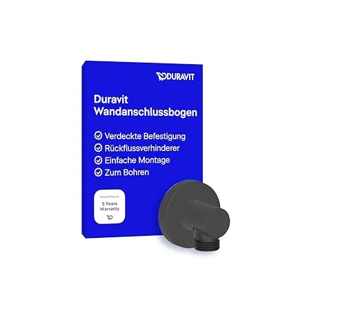 Duravit Universal Wandanschlussbogen, Brauseanschlussbogen Schwarz Matt - Duscharmaturen mit universeller Passform (G ½) für einfache Montage und hohe Stabilität. Trendfarbe Schwarz Matt mit Rückflussverhinderer für optimale Nutzung und 5 Jahre Herstellergarantie.