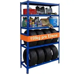 relaxdays Schwerlastregal Reifenregal mit 3 Ablagen, blau, für 8 Reifen - Das Reifenregal bringt Ordnung in Garage oder Werkstatt. Ideal zur platzsparenden Lagerung von Reifen, individuell anpassbare Ebenen und einfacher Aufbau durch Stecksystem. Robustes Stahlmaterial sorgt für langlebige Nutzung.