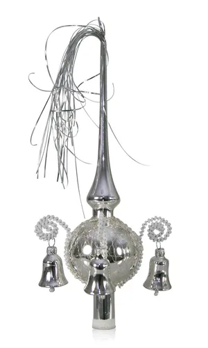 Lauschaer Glas Christbaumspitze mit Glöckchen in silber von Lauschaer Glas