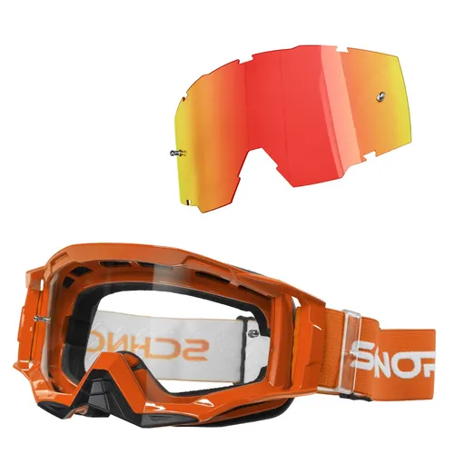 SCHNORR MX Neo Sportbrille - Motocross Brille mit Anti-Fog & Wechselglas Rot - Robuste Motocross Brille in Orange mit transparentem Glas (S0) und Anti-Fog-Beschichtung. Ideal für maximale Sicht und Komfort bei Offroad-Abenteuern. Tear-Off-kompatibel für schnelle Einsätze!