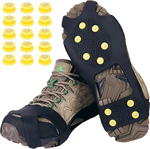 Tevlaphee Schuhspikes,Schuhkrallen,Steigeisen,Schuh Spikes für Bergschuhe,mit einem 15er-Pack Ersatz-Schneespikes für Damen,Herren und Kinder (M)