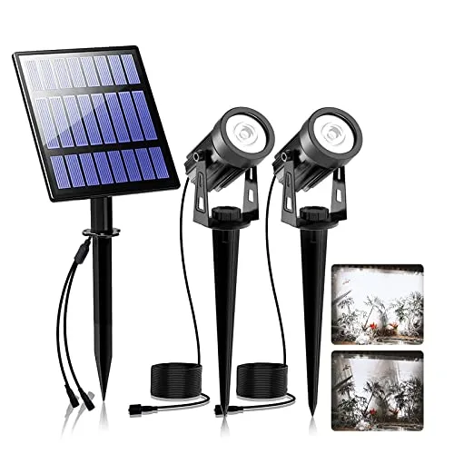T-SUNUS Solarstrahler für Außen Garten, Gartenstrahler Solar Außen Solarlampe für Außen Auto ON/OFF IP65 Wasserdicht für Baum Terrasse Hof Kaltweiß 2 Stück