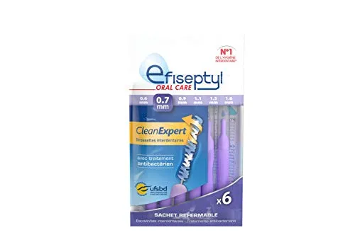 Efiseptyl Clean Expert Bürsten 0,7 mm, 6 Stück, Weiß, Weich, Antibakteriell imprägniert, Ergonomisch, Unisex-Erwachsene
