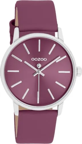 OOZOO Quarzuhr Damenuhr C11537 – Trendige 36 mm Armbanduhr mit lilafarbenem Lederband - Armbanduhren mit hochwertigem Miyota Quarzlaufwerk, spritzwassergeschützt und modernem Design. Perfekt für stilbewusste Damen!