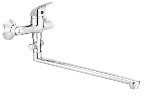 Wand-Spültischarmatur mit verlängertem Auslauf und Umstellventil für Brause