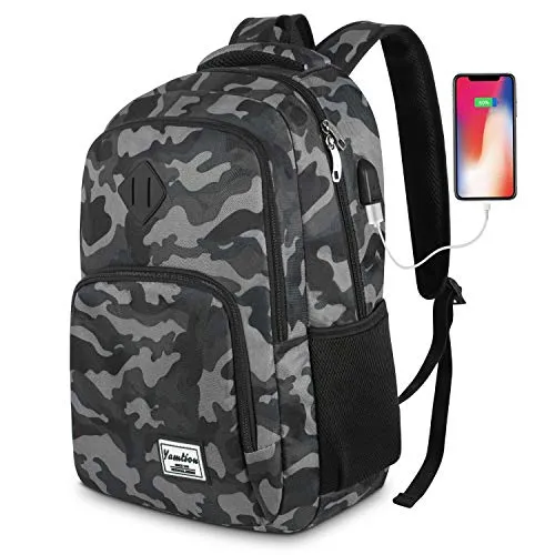 YAMTION Rucksack Jungs,Schule Rucksack Laptop Rucksack mit USB-Ladeanschluss für Herren Studenten