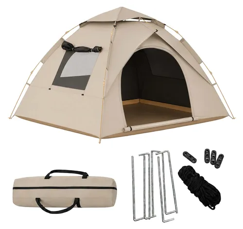 relaxdays Wurfzelt Campingzelt für 3-4 Personen – Schnellaufbau in Beige/Braun/Schwarz