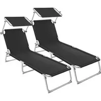tectake Gartenliege mit Sonnendach, Schwarz - Gartenliegen für entspannte Stunden im Freien. Mit 4-stufig verstellbarer Lehne und platzsparendem Design ideal für Garten und unterwegs. Belastbar bis 110 kg.