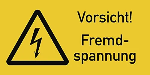 Vorsicht! Fremdspannung, Kombischild, Folie, 74x37 mm, 10 Stück/Bogen