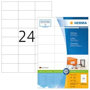 Herma Premium 4464 - 100 Etiketten weiß 70 x 37 mm - Etiketten für alle gängigen Drucker, ideal für Stapelverarbeitung und Seriendruck. Starke Klebkraft, nachhaltig produziert und Made in Germany.