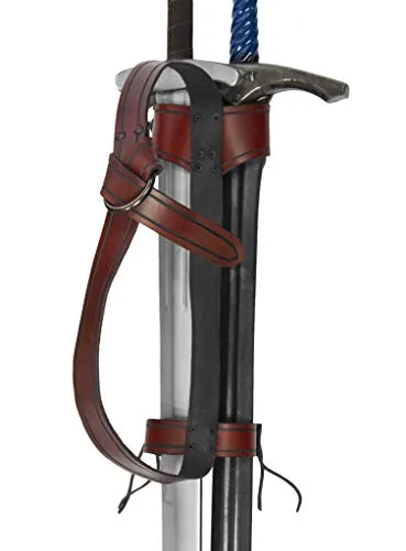 Andracor - Schwerthalter für den Rücken und 2 Waffen mit Ring-Schließe - Kostüm-Zubehör für LARP, Mittelalter, Wikinger, Fantasy & Cosplay - Braun