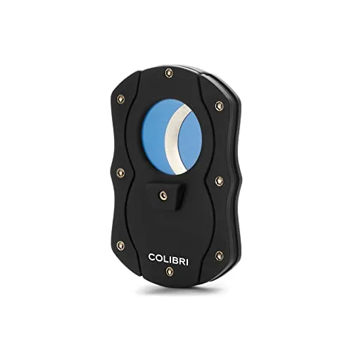Colibri Cut | Doppel-Guillotine-Zigarrenschneider | Schwarz mit Blauen Klingen |Federauslöser | Bis zu 62 Ringmaß-Zigarren | Ergonomisches Design | Inklusive Geschenkbox
