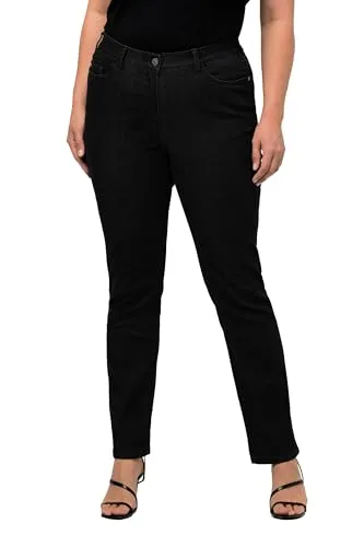 Ulla Popken Damen Straight-Jeans, Schwarz, 40W/32L EU - Modische Jeans für alle Figurtypen in Übergrößen, mit bequemem Stretchdenim und innenliegendem Komfortbund – ideal für Büro und Freizeit.