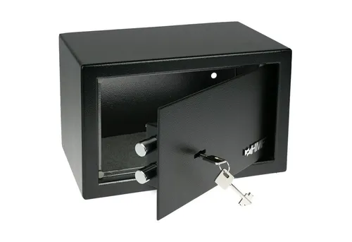 HMF Möbeltresor Safe mit Schlüssel 31x20x20 cm, Schwarz - Möbeltresor für Wertgegenstände, ausgestattet mit doppelwandiger Tür und zwei Doppelbartschlüsseln. Ideal für die sichere Aufbewahrung von Bargeld, Dokumenten und mehr.