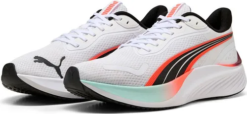 PUMA Unisex Pounce Lite Straßen-Laufschuh - Weiß/Leuchtendes Rot, 36 EU - Laufschuhe mit PUMALITE Schaumstoff für optimalen Komfort und mittlerer Dämpfung, ideal für sportliche Aktivitäten und den Alltag.