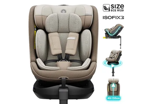 Daliya® Autokindersitz BRAVO i-Size Auto-Kindersitz, 360° drehbar, mitwachsend, atmungsaktiv, ab: ab Geburt, bis: bis 12 Jahre, ab: 40 cm, bis: 150 cm, (Neugeborenen-Set, 4-tlg), 8 Stufen Sitzneigung, verstellbare Kopfstütze, Stützbein, Belüftet