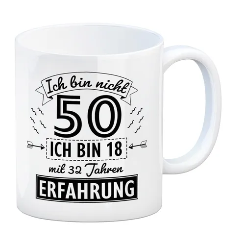 Witziger Kaffeebecher für den 50. Geburtstag mit Motiv: Erfahrung