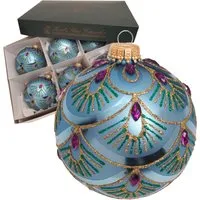Krebs Glas Lauscha Weihnachtskugeln Pfaumuster Türkis 8cm - Elegante Weihnachtskugeln aus Glas mit Pfaumuster, die Ihrem Baum einen festlichen Glanz verleihen. Hochwertige Verarbeitung und stilvolles Design sorgen für unvergessliche Momente in der Weihnachtszeit.