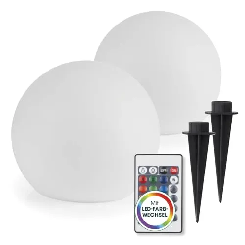 EASYmaxx Solarleuchte Kugel 20 cm – 2er Set mit Fernbedienung - Dekorative LED-Solarleuchte in Kugelform mit 5 Leuchtmodi und dimmbaren Helligkeitsstufen. Ideal für Garten und Balkon, witterungsbeständig und mit Dämmerungssensor für automatisches Ein- und Ausschalten.