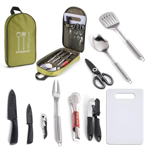 PCS Camping Cooking Utensils Set Camping Kitchen Utensils mit Tragbare Kochutensilien Tasche Küchenhelfer Utensilien Set Camping Kochutensilien Kochgeräte Set für Camping Wandern Picknick Grillen 10