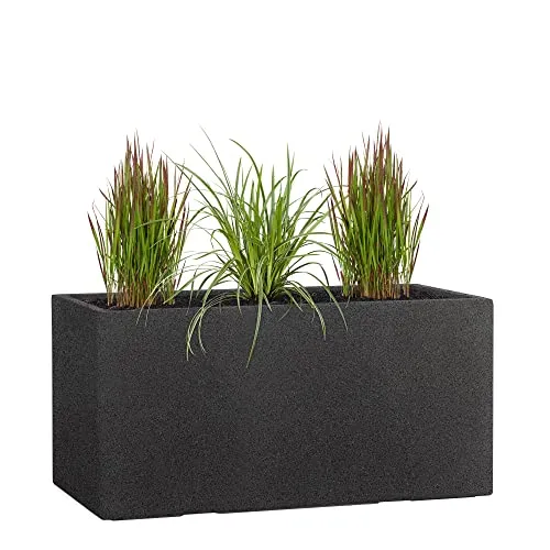 Pflanzwerk® Pflanzkübel TUB Granit Anthrazit 30x60x30cm XXL – Rechteckig – Großer Fiberglas Blumenkübel für außen und innen - Frostbeständig - UV-Schutz - Markenqualität