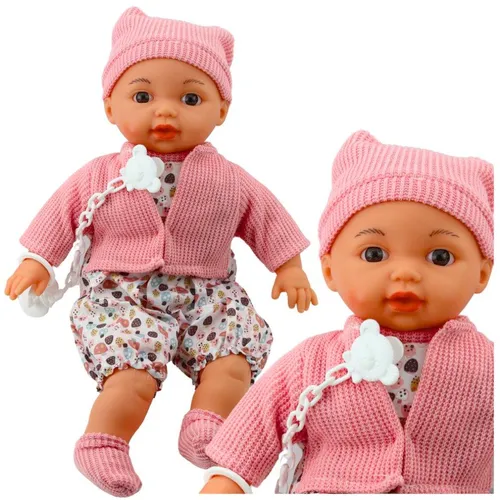 Babypuppe Pullover Mütze Schnullerkette Rosa 40cm