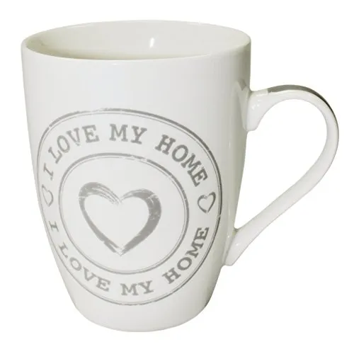 Haus und Deko Kaffeetasse I Love My Home Kaffeebecher mit Herz Porzellan Becher Henkel Tasse Auswahl Weiß mit Grau
