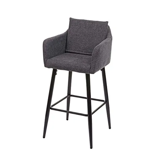 PROREGAL Barhocker mit Lehne Sitzhöhe 74cm Fußablage Metall Stoff/Textil Dunkelgrau Barstuhl Tresenhocker
