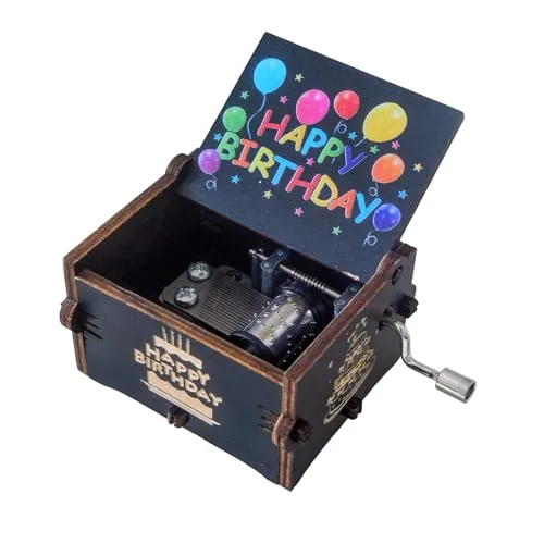 Qaixwuyi Spieluhr Holz Happy Birthday Spieldose Handgekurbelte Spieluhr Retro Musik Spieluhr Geschnitzte Spieldose Mini Handkurbel Spieldose Geburtstagsgeschenk für Familie Freunde